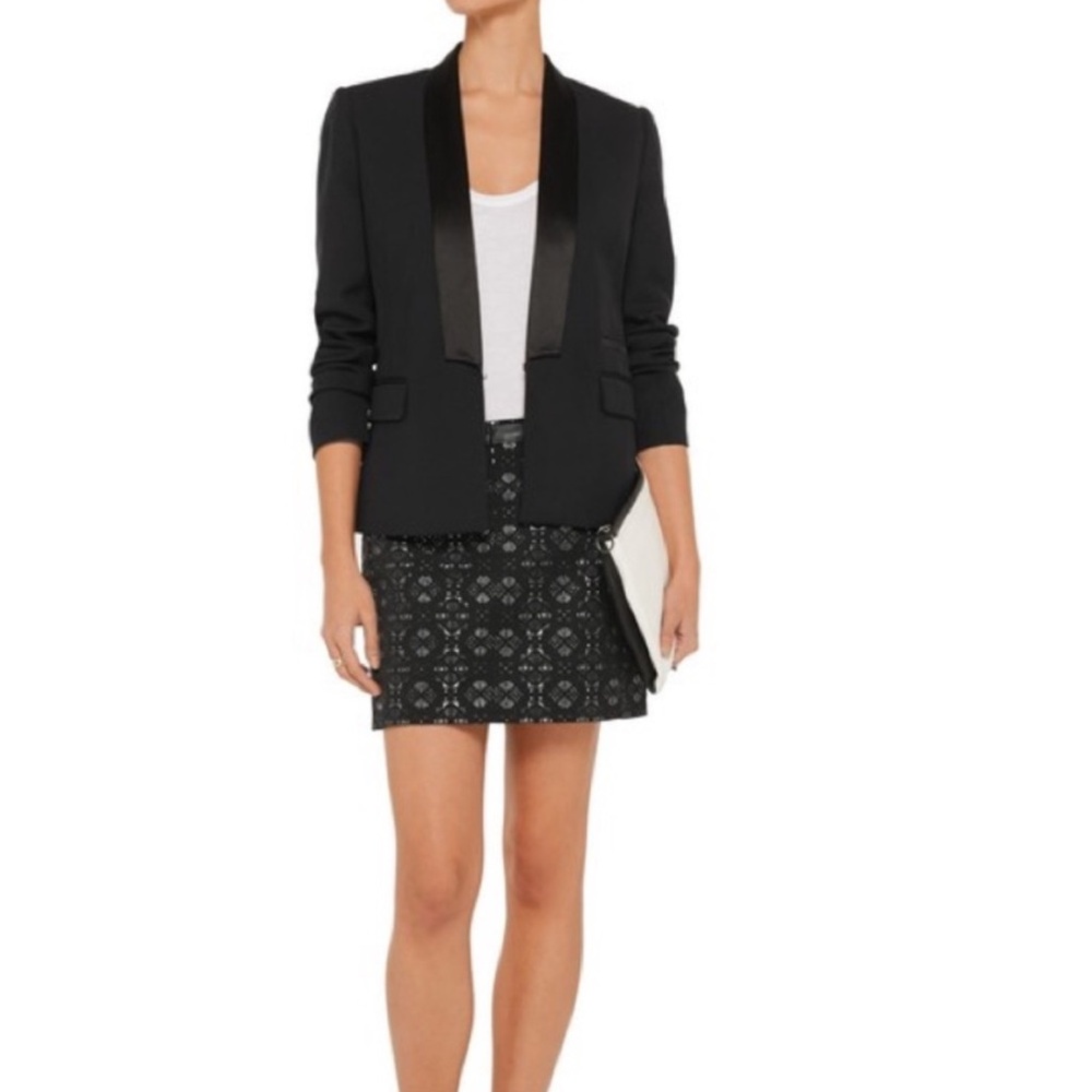 Maje Metallic Jacquard Black & Silver Mini Skirt